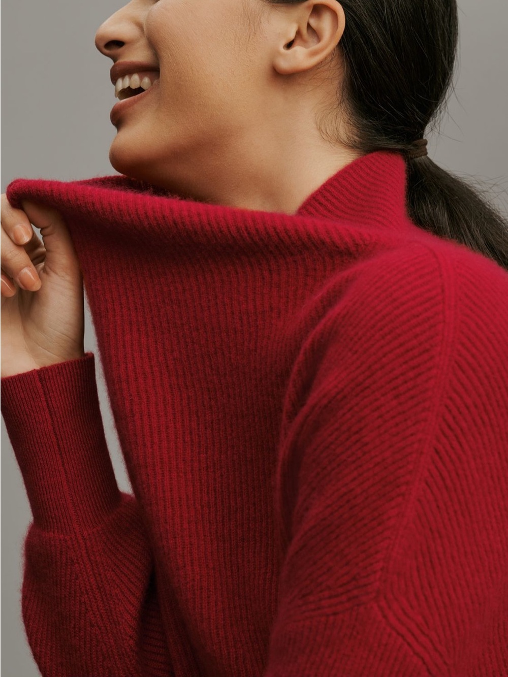 Pilcro Cashmere Ribbed Sweater in Raspberry Red - Picture 4 of 7